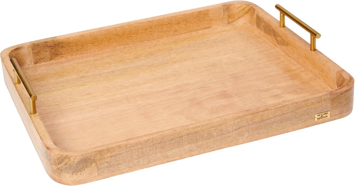Return to Sender Dienblad - B33 x L41 cm - Hout en messing handvaten
