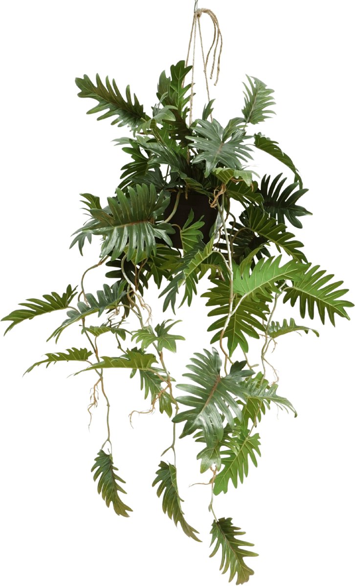 PrettyPlants Philodendron Kunst Hangplant 95cm | Hangende Kunstplant | Kunstplant voor Binnen | Neppe Hangplant Groen