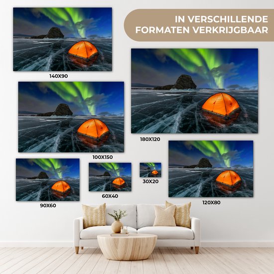 Tente sur la glace sous les aurores boréales toile 2cm 140x90 cm - Tirage photo sur toile (Décoration murale salon / chambre) / Phénomènes naturels Peintures sur toile