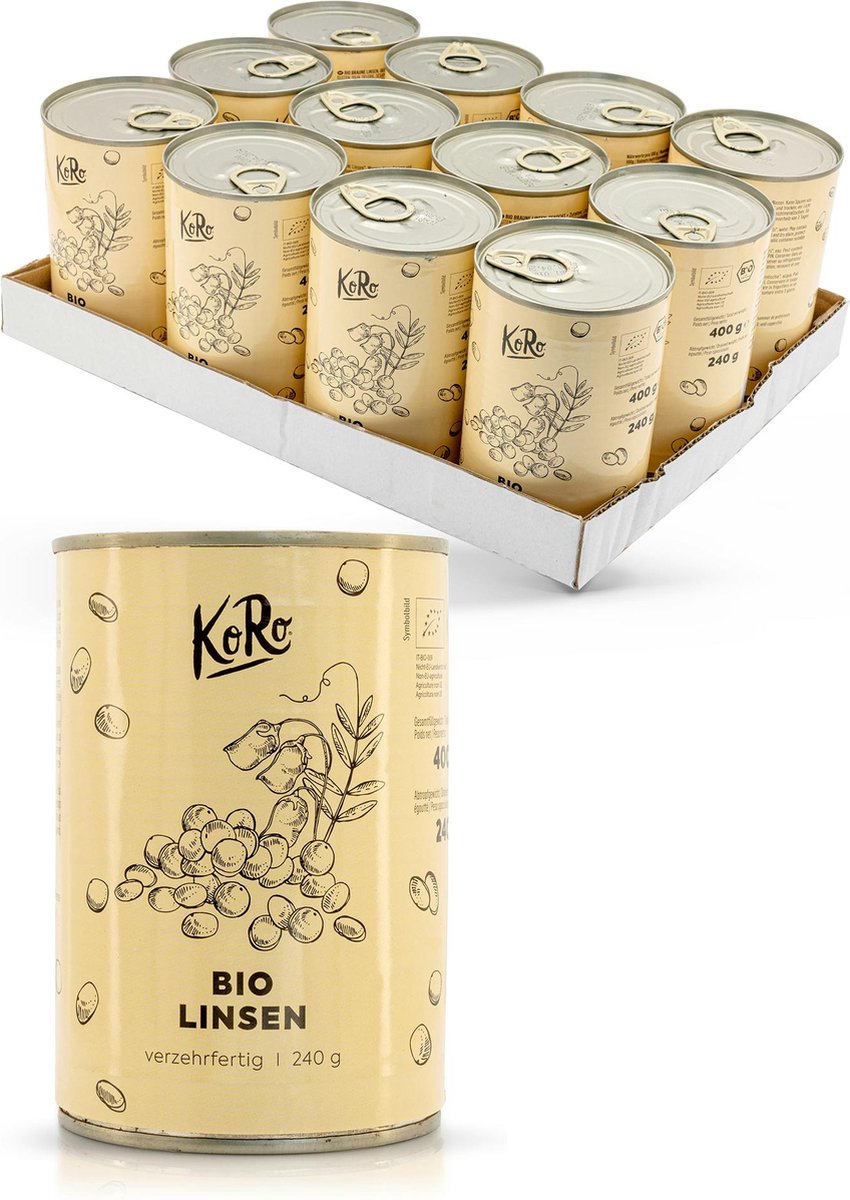 Goedkoopste KoRo | Bio bruine linzen in blik 12 x 240 g