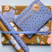 Luxe Cadeaupapier Rollen met Cadeaustickers en Cadeaulint - 15-delige inpakset - Dubbelzijdig bedrukt - 30x200cm - Verjaardag, paars, oranje inpakpapier