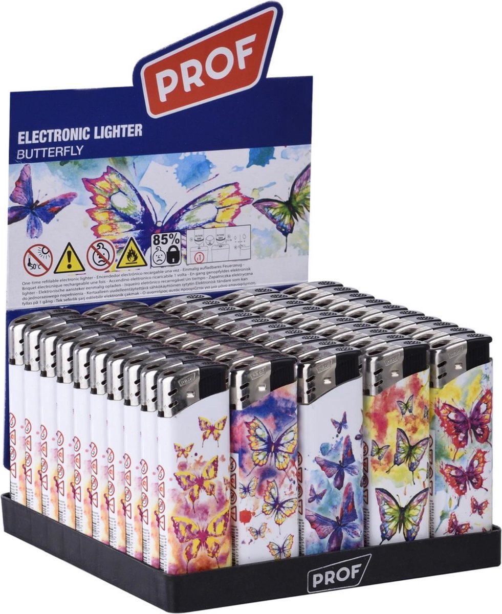 Goedkoopste Prof Wegwerpaansteker - Butterfly design - Vaste vlamhoogte - 50 stuks - 8 x 2.4 x 1.2 cm