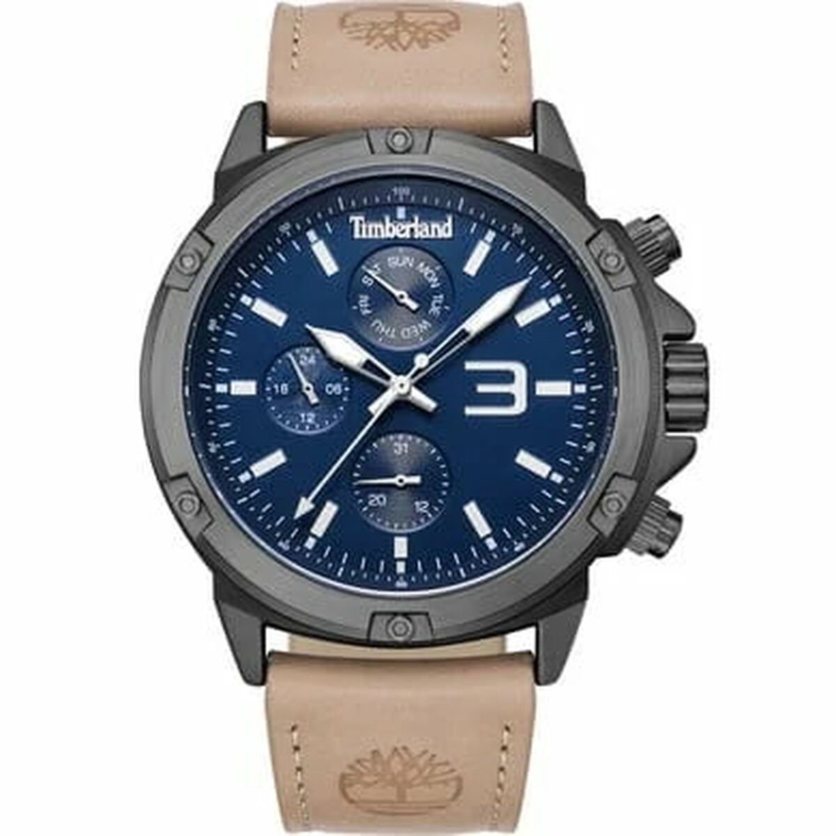 Timberland Beige Leren Horloge Met Blauwe Wijzerplaat