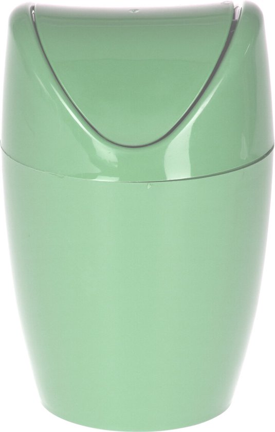 Excellent Houseware Mini prullenbakje - groen - kunststof - met klepdeksel - keuken aanrecht/tafel model - 1,5 Liter - 12 x 17 cm
