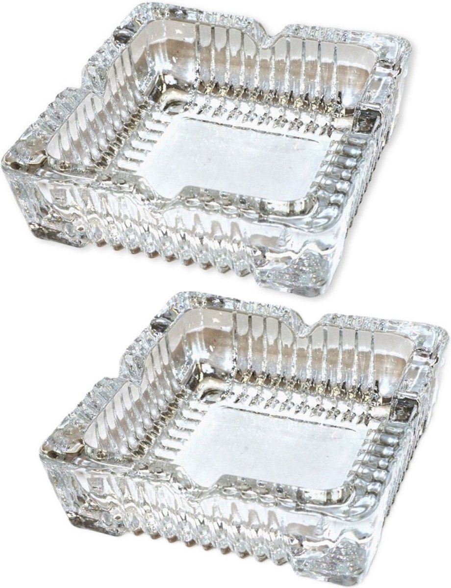 Goedkoopste Concorde Vierkante glazen transparante asbak - 2x - 10 x 10 x 4 cm - binnen/buiten