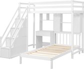 Merax Stapelbed met Bureau en Planken - Multifunctioneel Kinderbed met Opbergruimte - Bed 90x200 cm - Wit