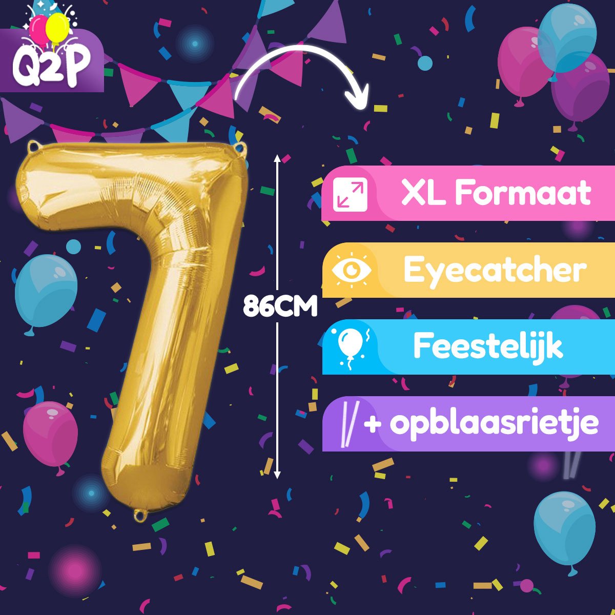 Cijfer Ballonnen Ballon Cijfer 7 Verjaardag Versiering Feest Helium Ballonnen Cijferballon Folieballon Goud Xl Formaat — afbeelding 2