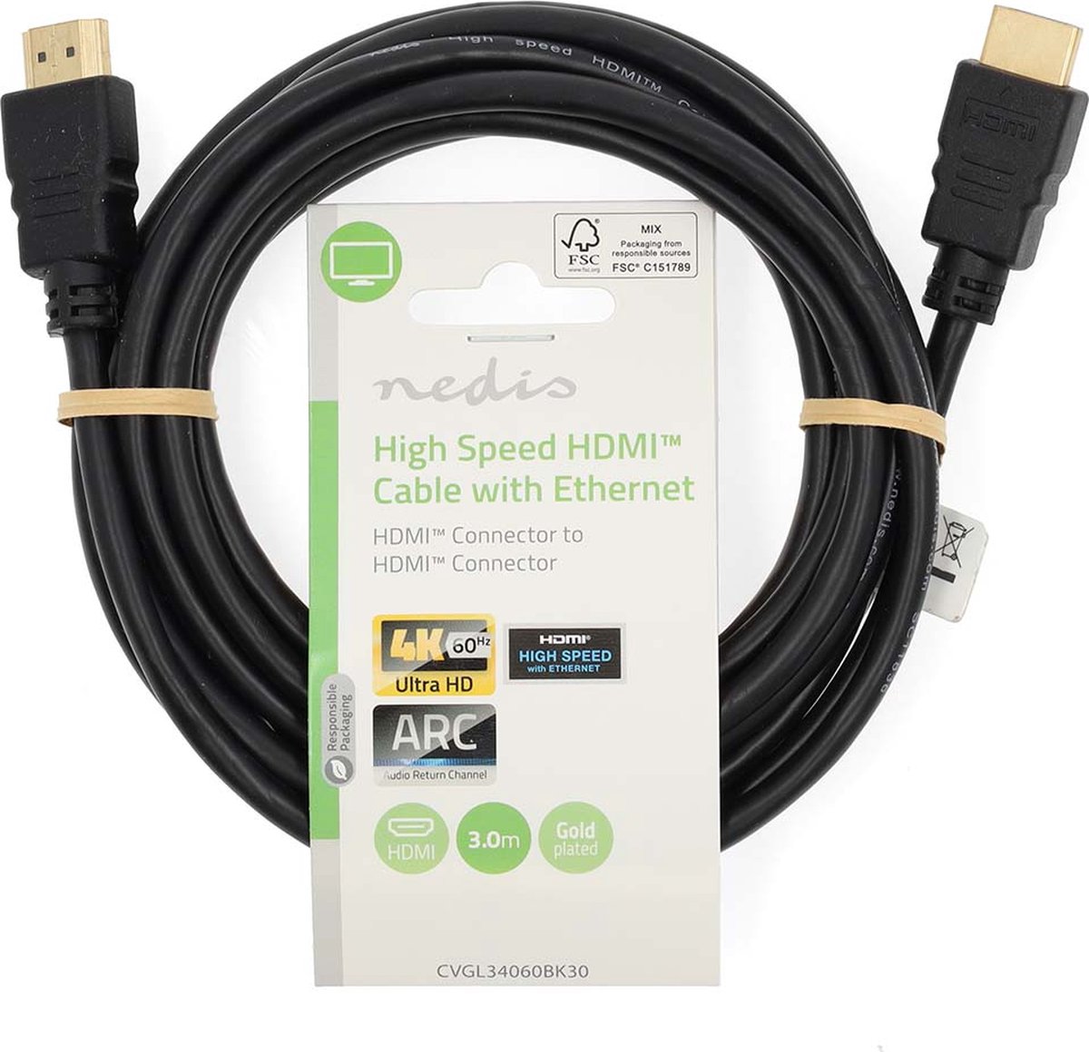 NEDIS CVGL34060BK30 HDMI-kabel 3,00 cm 3.00 m