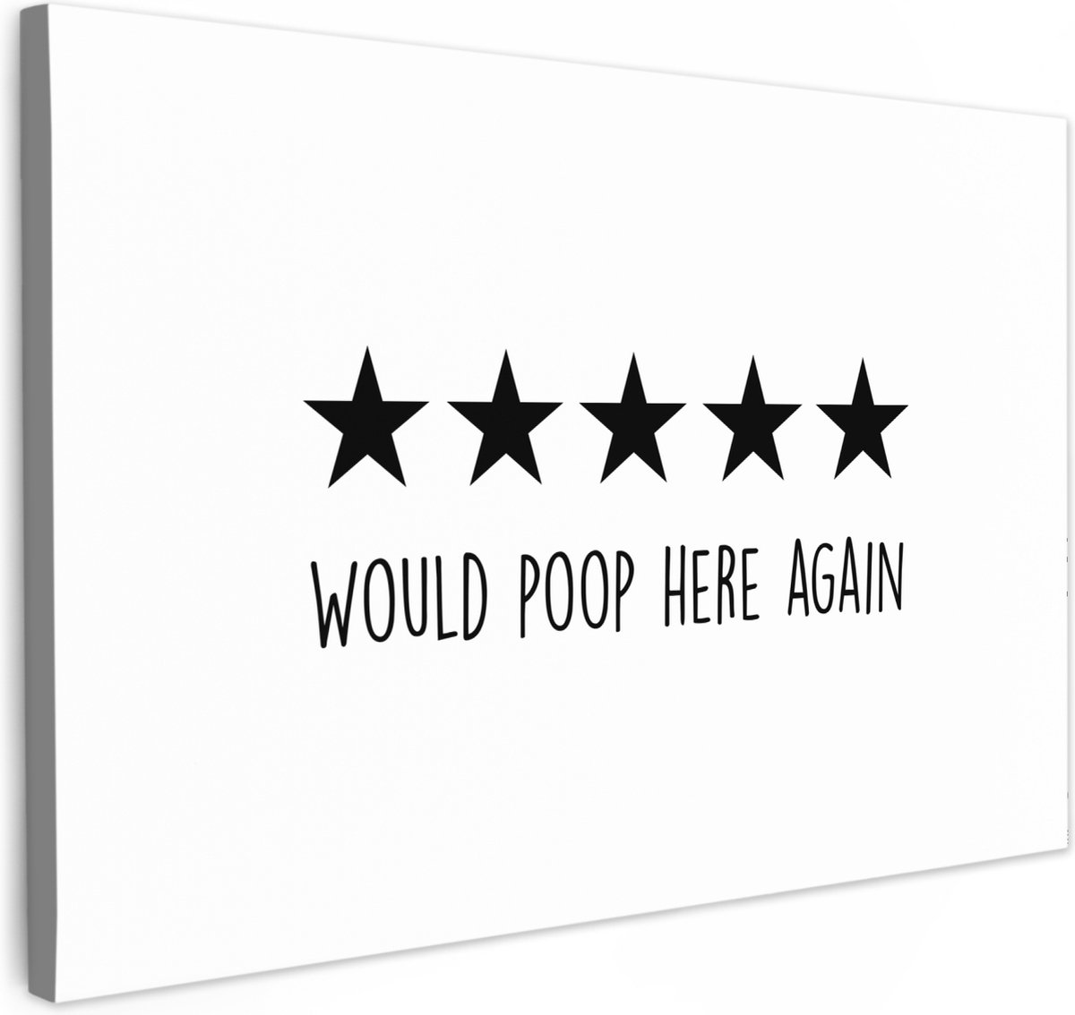 Canvas schilderij 90x60 cm - Wanddecoratie badkamer Spreuken - Would poop here again - Zwa