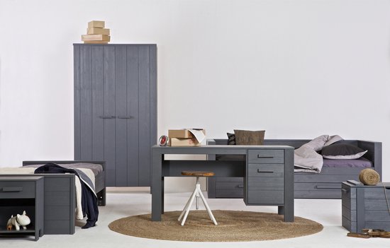 WOOOD Dennis Bureau - Grenen Geborsteld - Staal Grijs - 74x141x59