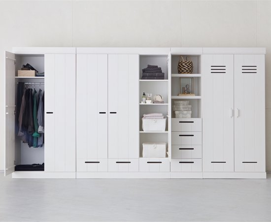 WOOOD Connect Kledingkast 3-Deurs met Lade - Grenen - Wit - 195x140x53