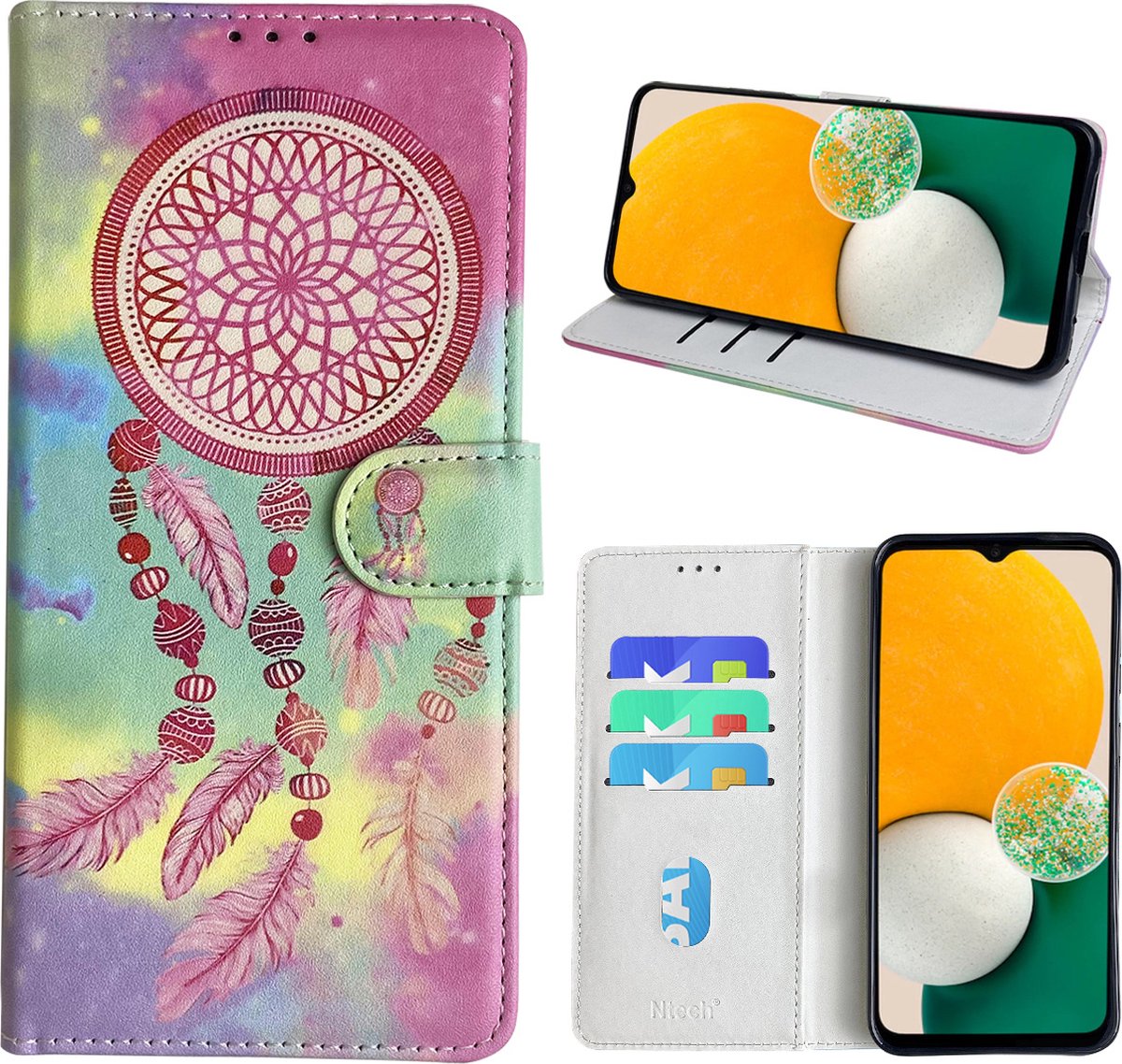Hoesje geschikt voor Samsung Galaxy A13 5G Bookcase met dromenvanger print Roze