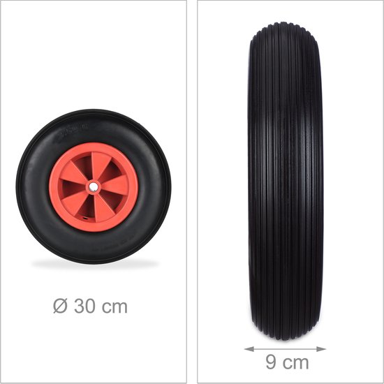 Relaxdays kruiwagenwiel - 3.50-6 - rubberen band - kunststof velg - antilek - 100 kg - zwart-rood van Relaxdays — afbeelding 4