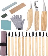 Houtsnijgereedschap Set 22 PCS - Professionele Houtsnijgereedschappen - Ideale Houtsnijmes Set - Beginners en Professionals - DIY Carving Set met Handschoenen
