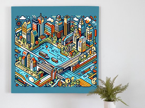 Line art rotterdam schilderij | Rotterdamse lijnen en vormen: een artistiek stadsportret in beweging | Kunst - 20x20 centimeter op Canvas | Foto op Canvas