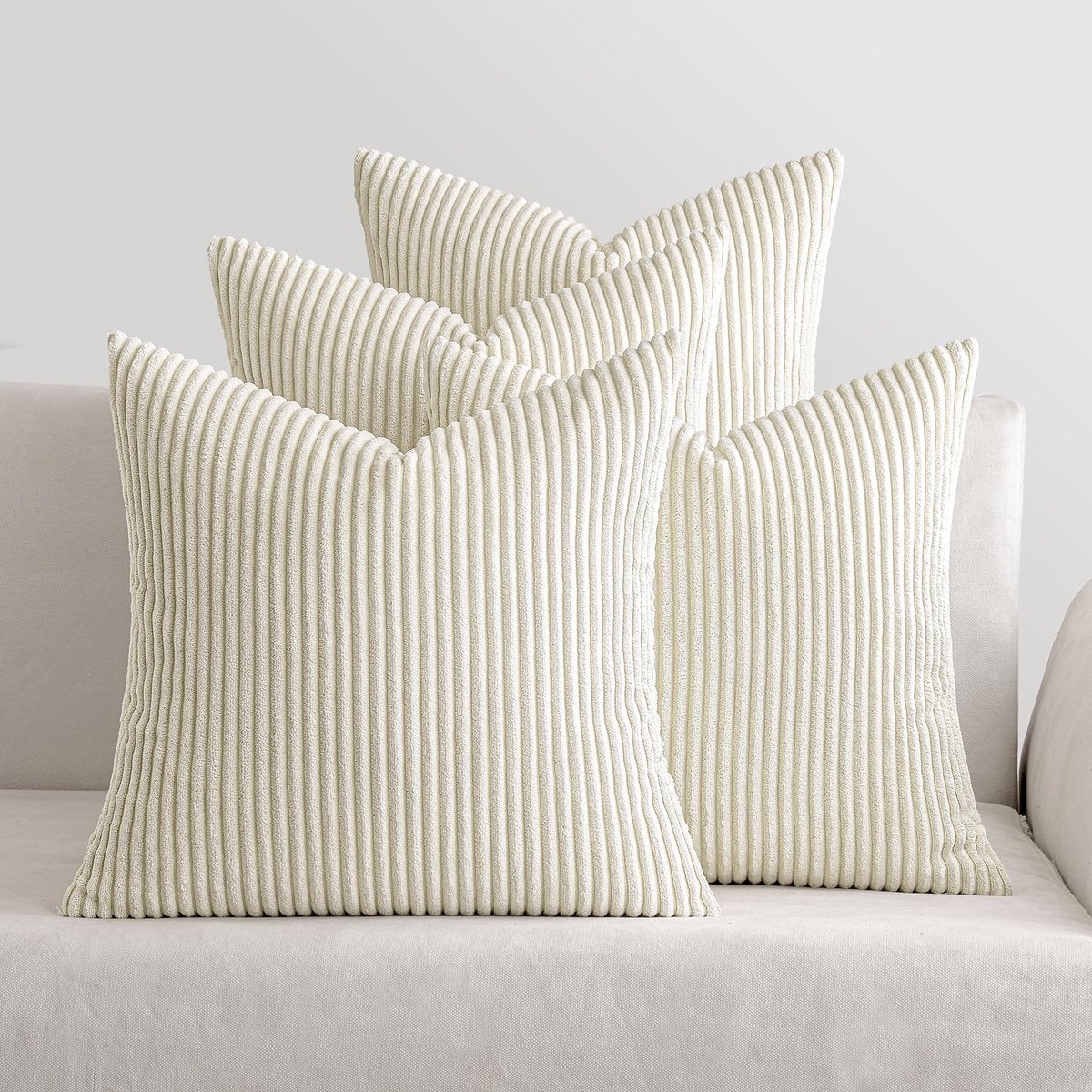 Miulee Set van 4 kussenslopen, corduroy, decoratieve kussensloop, bankkussen, sierkussen met verborgen ritssluiting, 50 x 50 cm, crème Wit