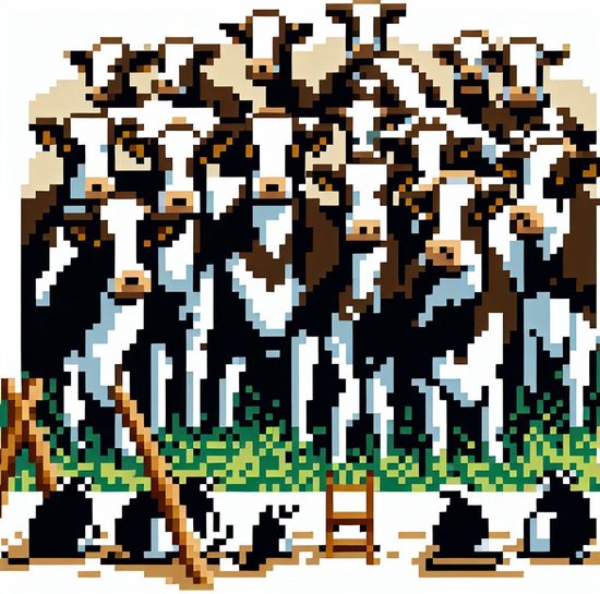 Pixel art koeien schilderij | Pixelated moo-sterpieces: a digital herd grazing in art pixels | Kunst - 30x30 centimeter op Canvas | Foto op Canvas