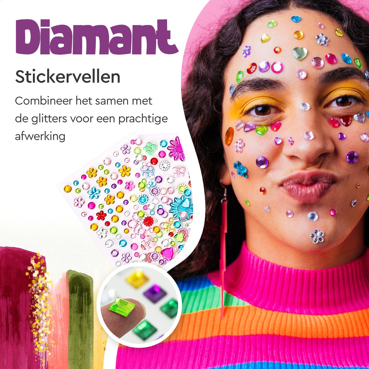 Partizzle Compleet Bio Glitter Tattoo Set - Meisjes / Jongens - Schmink Sjablonen, Lijm en Penselen - Gezicht Nep Neon Tattoos Knutselpakket - Festival - Kerst Cadeau / Knutselen voor Kinderen - 24 Kleuren / Biodegradable — afbeelding 5