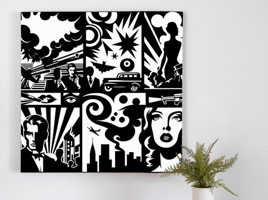 Pop art zwart wit schilderij | Monochroom meesterwerk van moderne pop art in zwart-wit finesse | Kunst - 30x30 centimeter op Canvas | Foto op Canvas