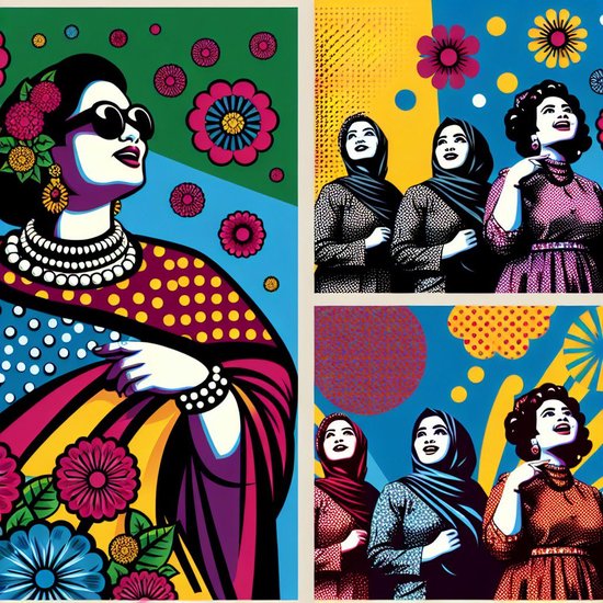 Pop art dikke dames schilderij | Levenslustige diva's in levendige kleuren: een eerbetoon aan vrouwelijkheid | Kunst - 60x60 centimeter op Dibond | Foto op Dibond