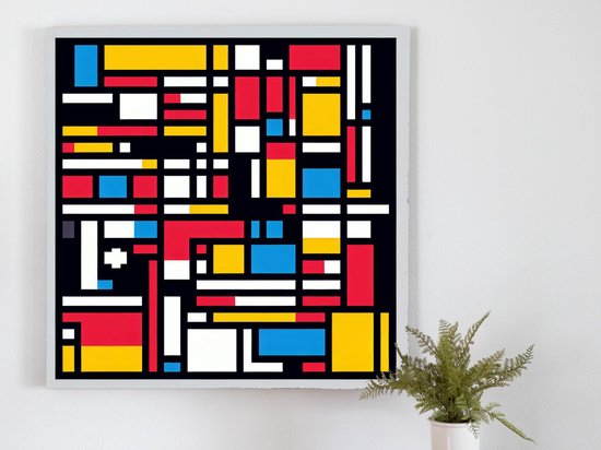Pixel art mondriaan schilderij | Mondriaanse pixeldromen: een spel van kleuren en geometrie | Kunst - 100x100 centimeter op Forex | Foto op Forex