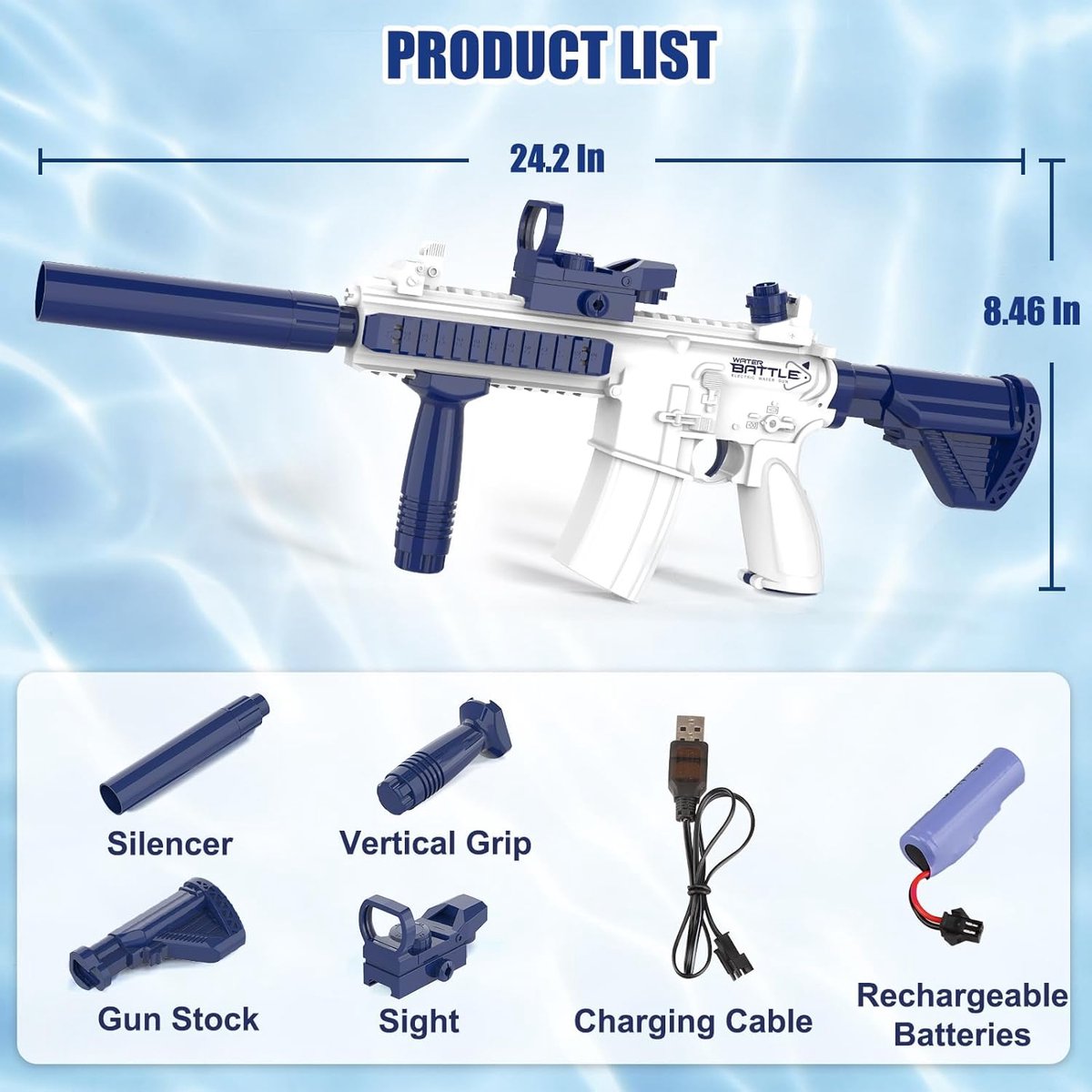 Waterpistool - Elektrisch - Krachtig - Lichtgewicht - Watergeweer - Zwembad speelgoed - Blauw/wit