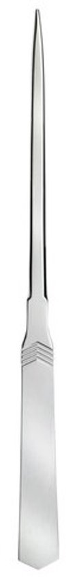 Zilverkleurige briefopener met een puntige punt en een gedetailleerd handvat.