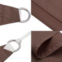 Collage met details van bruine zonneschermen: ringen, lussen, stiksels en zoom.