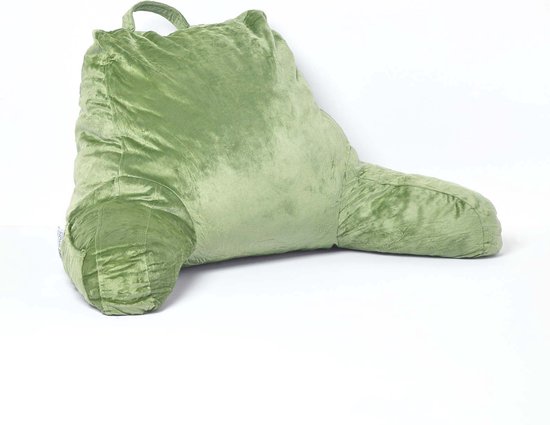 Homescapes Leeskussen groen met memory foam & fluwelen hoes – rugkussen met armleuningen, groot