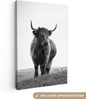 Canvas - Dieren - Schotse hooglander - Koe - Gras - Natuur - Woonkamer - Canvas schilderij - 20x30 cm - Woondecoratie - Canvas doek