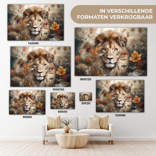 Tableau sur toile - Portrait de lion 120x80 - Accessoires de décoration de chambre - Peintures lions salon - Décoration murale Animaux chambre - Décoration murale cuisine botanique - Toile murale intérieur - Décoration maison - Accessoires de maison