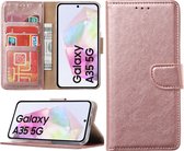 Hoesje geschikt voor Samsung Galaxy A35 bookcase met pasjeshouder - Rosé goud