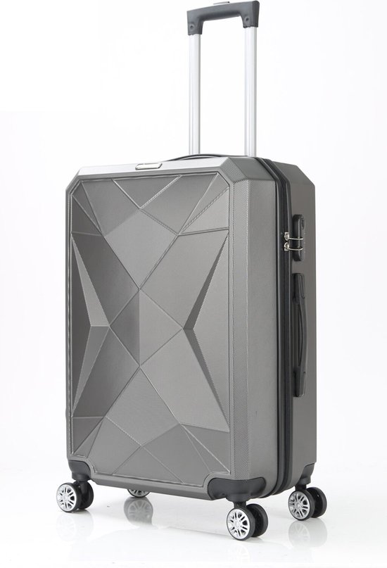 Travelsuitcase - Koffer Diamond - Reiskoffer met cijferslot en op wielen - ABS -Grijs - Maat L ca 65x42x27 cm