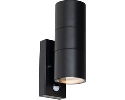 QAZQA duo - Moderne Wandlamp met Bewegingsmelder - Bewegingssensor - sensor Up Down voor buiten - 2 lichts - D 12.8 cm - Zwart - Buitenverlichting