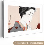 Canvas schilderij 180x120 cm - Wanddecoratie Vrouw - Make up - Japans - Vintage - Muurdecoratie woonkamer - Slaapkamer decoratie - Kamer accessoires - Schilderijen