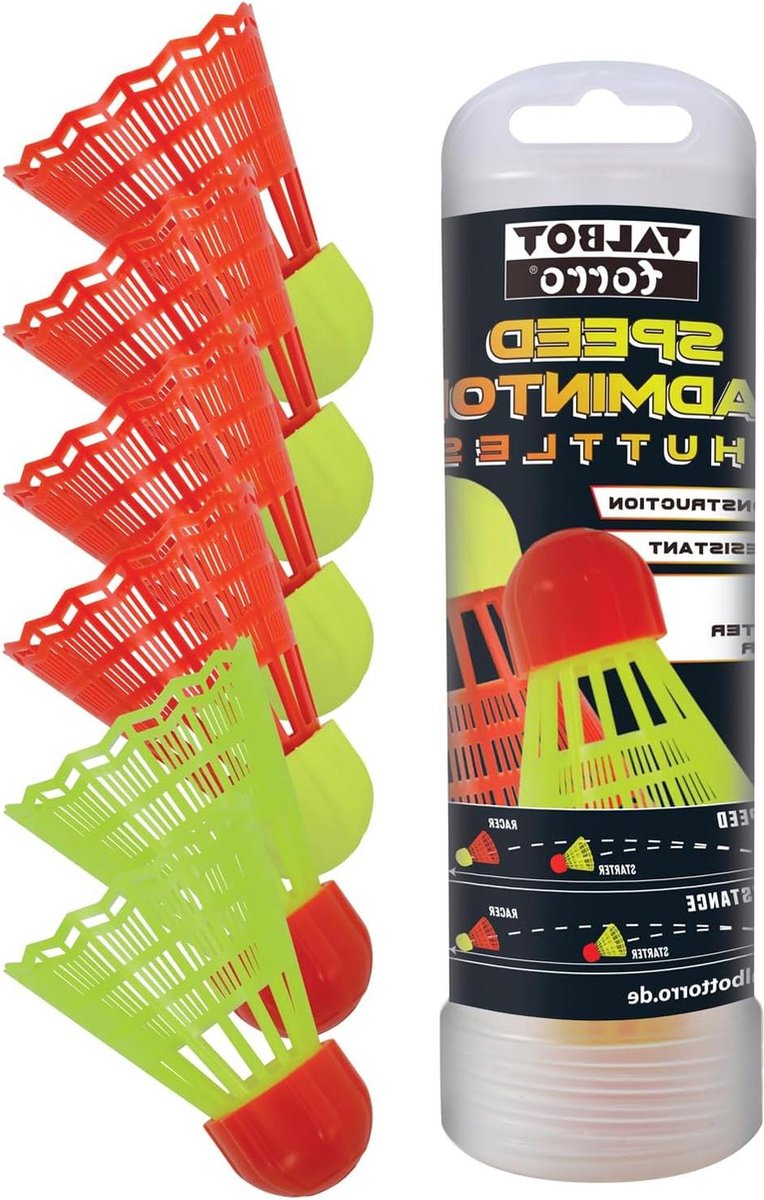 Speedbadminton shuttles 6 stuks - snelle racers langzame starter - aerodynamisch geoptimaliseerde veerjurk - hersluitbare draaistoos 490182 Badmintonnet