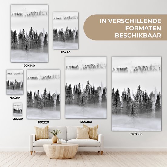 Peinture sur toile - Arbres - Brouillard - Forêt - Nature - Canvasdoek - 80x120 cm - Photo sur toile - Peinture nature