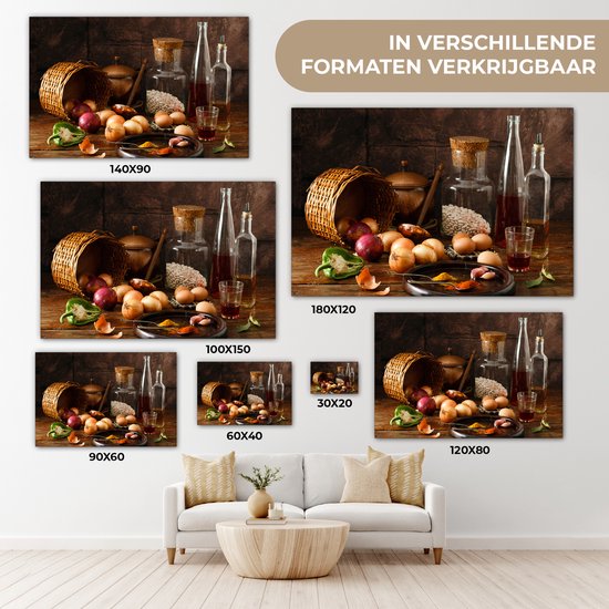 Canvas schilderij - Foto op doek - Groente - Eieren - Kruiden - Eten - Stilleven - Muurdecoratie - 60x40 cm - Canvas doek