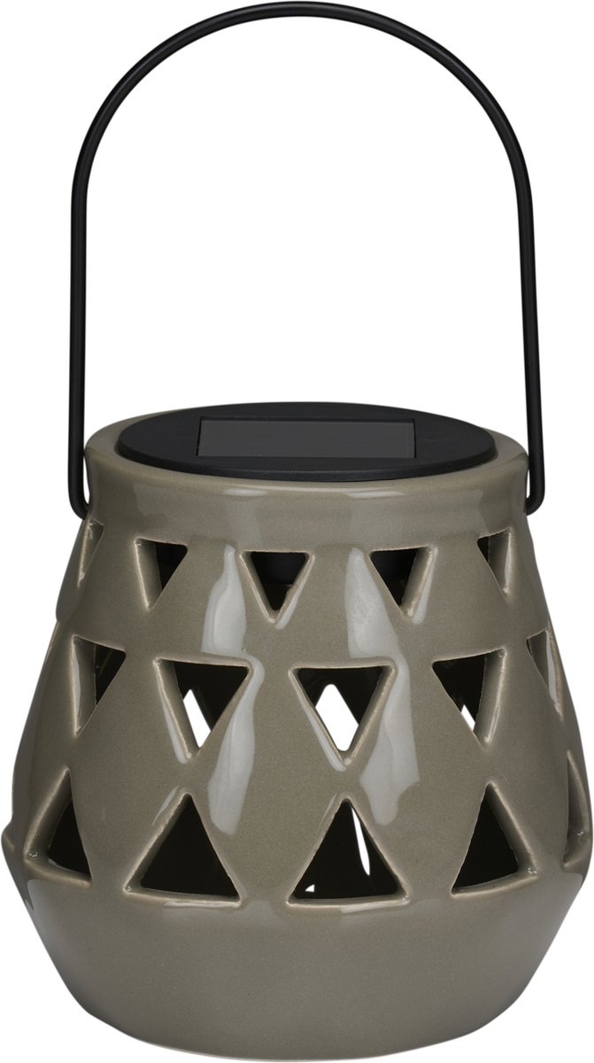 Arti Casa Solar Lantaarn Keramiek - Tuinverlichting op Zonne Energie - Tafel Lamp met Warm Wit Licht - Solar Lamp met Brandtijd tot 8 uur - IP44 Waterdicht - 10 x 11 cm - Grijs