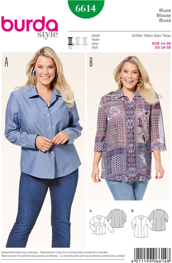 Burda Naaipatroon 6614 – Blouse in variaties