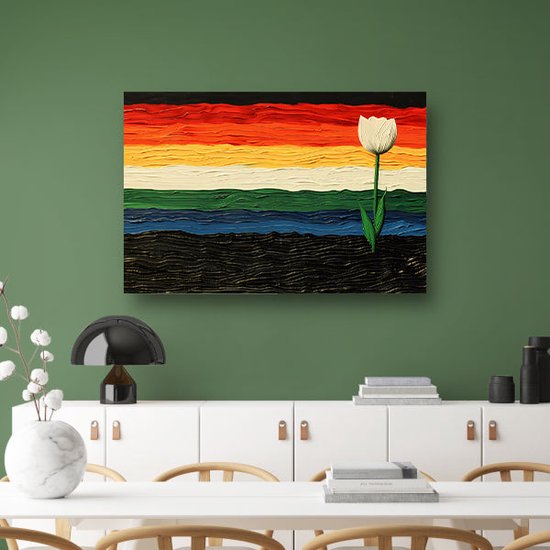 Tulp wanddecoratie - Bloem portret - Canvas schilderijen Kleuren - Landelijke schilderijen - Schilderij op canvas - Muurdecoratie slaapkamer canvas 150x100 cm