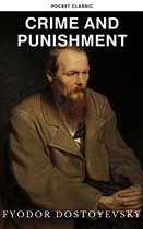 Boekcover van 'Crime and Punishment' met een schilderij van een man met een baard.