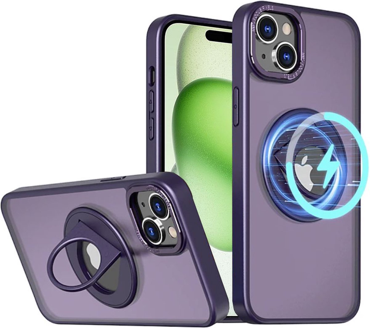 Techsuit Ghost Holder Back Cover hoesje met MagSafe voor Apple iPhone 15 Plus - Paars