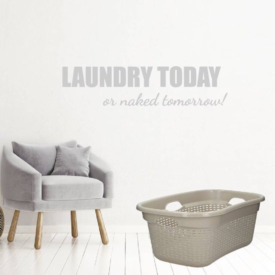 La lessive aujourd'hui ou nue demain! - Jaune - 120 x 29 cm - Buanderie texte anglais - Muursticker4Sale