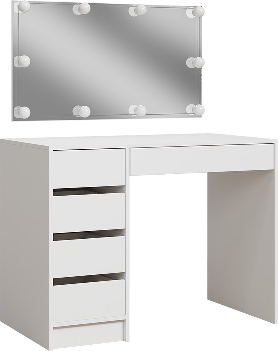 Vicco Kaptafel Thalia, Wit, 100 cm met spiegel en LED-lichtslinger