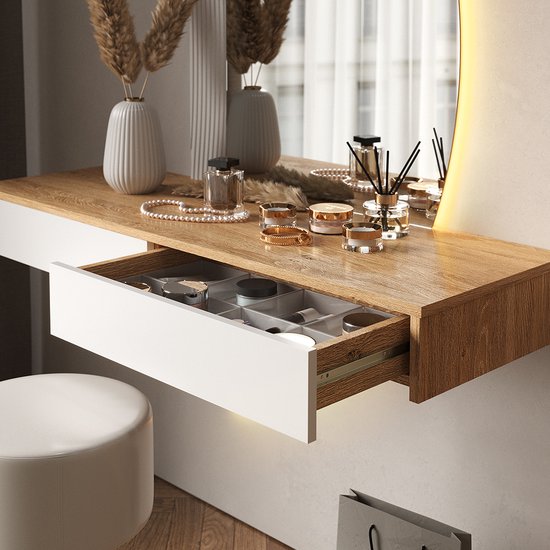 Coiffeuse Mirabell Noir 100cm avec miroir LED et tabouret Vicco 406673132996003