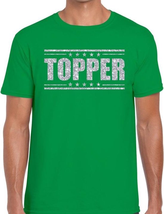 volume decaan Persoonlijk Toppers Groen Topper shirt in zilveren glitter letters heren - Toppers  dresscode kleding L | bol.com