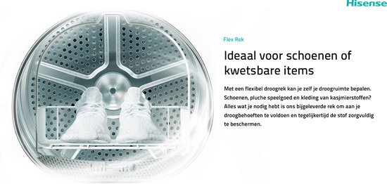 Zilvergrijze schoenen op een rek in een Hisense droger trommel.