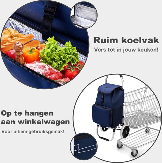 Boodschappenwagen grote wielen en koelvak blauw | Stuivenga Lederwaren