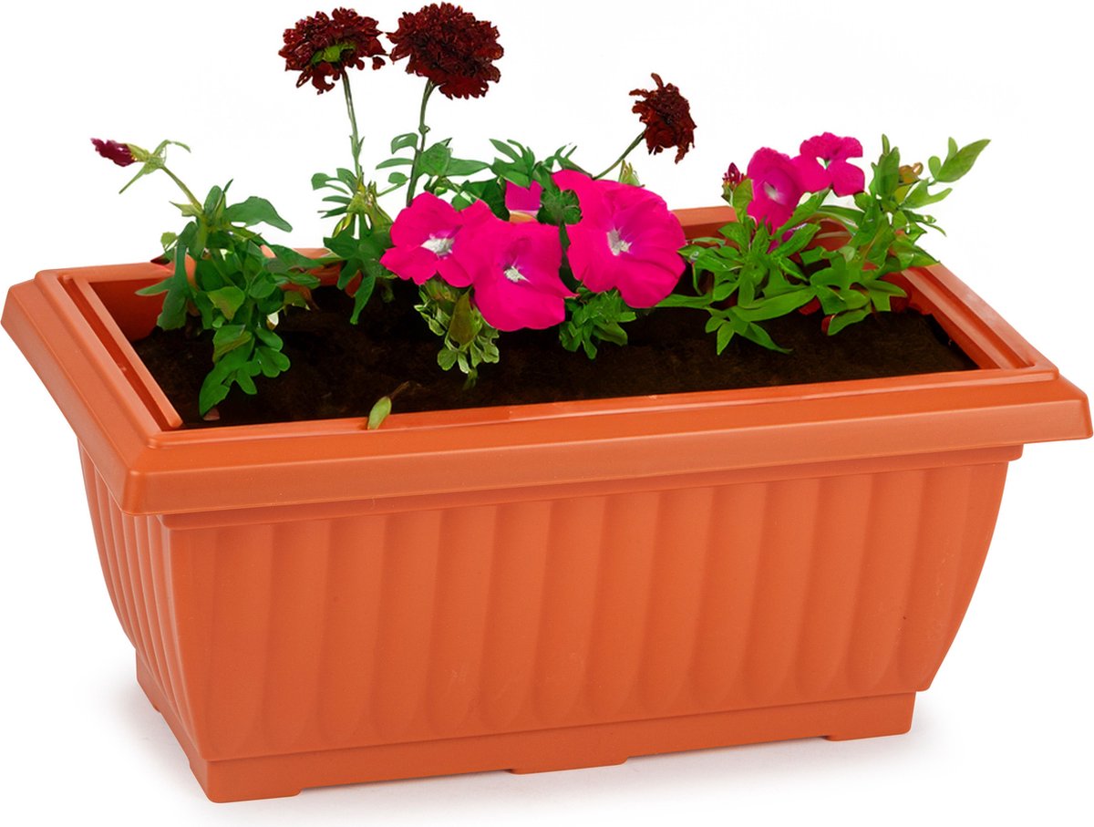 Plasticforte Plantenpot/bloempot Windsor - buiten - kunststof - terracotta - L33 x B18 x H15 cm - plantenbak - balkon/terras/tuin